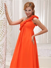 Left 3D Flowers One Strap Orange Long Empire Maternity Pregnant Dress