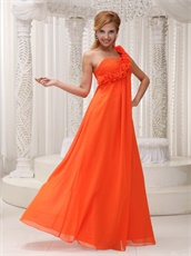 Left 3D Flowers One Strap Orange Long Empire Maternity Pregnant Dress