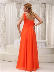 Left 3D Flowers One Strap Orange Long Empire Maternity Pregnant Dress