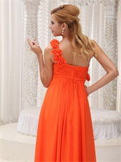 Left 3D Flowers One Strap Orange Long Empire Maternity Pregnant Dress