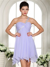 Summer One Shoulder Knee Length Chiffon Lavender Dress For Bridesmaid Group