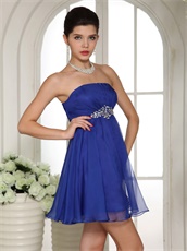 Empire Waist Royal Blue Bridesmaid Dama Dress With Crystal Belt