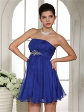 Empire Waist Royal Blue Bridesmaid Dama Dress With Crystal Belt