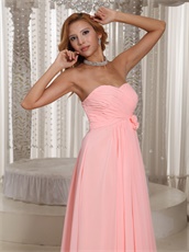 Stylish Ruching Blush Chiffon Bridesmaid Dress Rose Flowers Waist