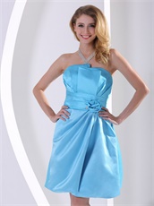 Girls Bridesmaid Dress Knee-length A-line Aqua Blue Satin