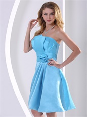 Girls Bridesmaid Dress Knee-length A-line Aqua Blue Satin