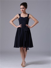 Simple Double Straps Navy Blue Bridesmaid Dress Chiffon Lightness