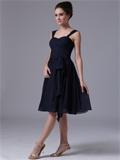 Simple Double Straps Navy Blue Bridesmaid Dress Chiffon Lightness