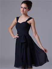 Simple Double Straps Navy Blue Bridesmaid Dress Chiffon Lightness