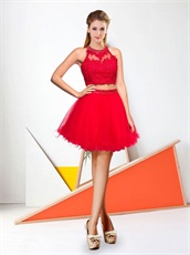 Scarlet Two-Pieces Dropped Waist Softly Tulle Short Homecoming Dress Beaded