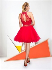 Scarlet Two-Pieces Dropped Waist Softly Tulle Short Homecoming Dress Beaded