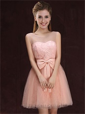 Fashionable Colour Blush One Shoulder Short Homecoming Lace Dress With Bowknot