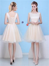 Knee Length With Elastic Mesh Tape/Horsehair Champagne Dama Dress Bridesmaid Dress