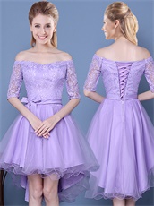 Elegant Lilac Dancing Party High Low Edge Curl Tulle Skirt