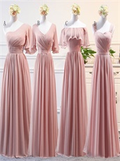 Silver Bridesmaids Wear Long Chiffon Skirt Series Different Each Other