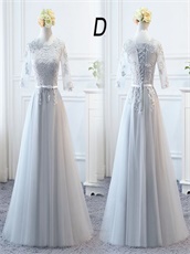 Bridesmaid Group Girls Long Elegant Silver Series Dress Different Neck