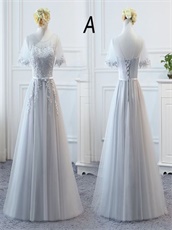 Bridesmaid Group Girls Long Elegant Silver Series Dress Different Neck