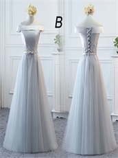 Bridesmaid Group Girls Long Elegant Silver Series Dress Different Neck