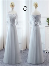 Bridesmaid Group Girls Long Elegant Silver Series Dress Different Neck