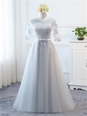 Bridesmaid Group Girls Long Elegant Silver Series Dress Different Neck