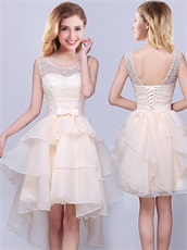 Champagne Elegant Scoop Knee Ruffles Length Dama Dress Homecoming Dress