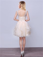 Champagne Elegant Scoop Knee Ruffles Length Dama Dress Homecoming Dress