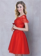 Best Seller Tulle Scoop Neck Red Dama Dresses Flouncing