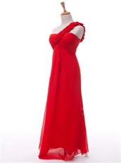 Rugosa Rose Strap One Shoulder Lightness Red Chiffon Party Dresses