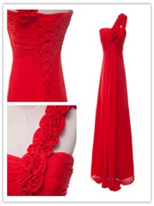 Rugosa Rose Strap One Shoulder Lightness Red Chiffon Party Dresses