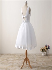 Bateau Knee Length White Skirt With Overlapping Bordure For Graduation College
