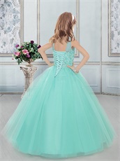 See Through Bateau Neckline Tulle Little Girl Pageant Dress in Apple Green