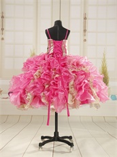 Hot Pink With Gold Sequin Lace Ruffles Ankle Length Pagent Girls Wear