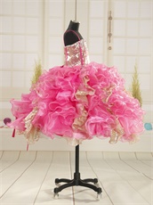 Hot Pink With Gold Sequin Lace Ruffles Ankle Length Pagent Girls Wear