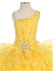 Asymmetric Straps Ruffles Little Pagent Puffy Dress Pretty Brigt Yellow