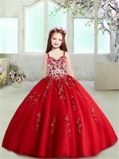 Double Straps Red Exquisite Embroidery Ball Gown Puffy Skirt New 2019