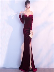 Velour Double Straps Cross Back Sexy Split Pagent Gowns For Lady 2018 Year-End