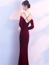 Velour Double Straps Cross Back Sexy Split Pagent Gowns For Lady 2018 Year-End