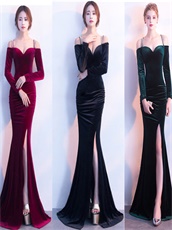 Velour Double Straps Cross Back Sexy Split Pagent Gowns For Lady 2018 Year-End