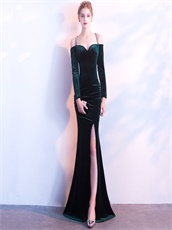 Velour Double Straps Cross Back Sexy Split Pagent Gowns For Lady 2018 Year-End