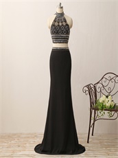 Silver and Gold Beading Two-pieces Floor Length Evening Dance Dresses