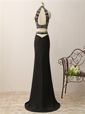 Silver and Gold Beading Two-pieces Floor Length Evening Dance Dresses