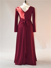 Burgundy Spandex Custom Fit Long Sleeves Mother Of Wedding Dress Traditional