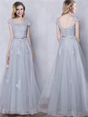 Scoop Empire Waist A-line Floor Length Silver Mama Bride Dress Cheap