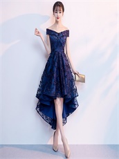 Best Aliexpress Style Navy Blue Pop High Low Prom Party Dress By Lace