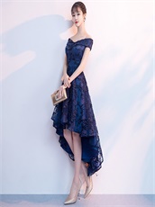 Best Aliexpress Style Navy Blue Pop High Low Prom Party Dress By Lace