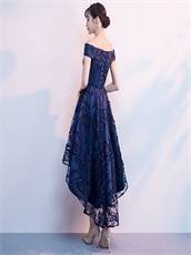 Best Aliexpress Style Navy Blue Pop High Low Prom Party Dress By Lace