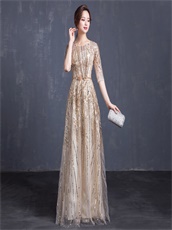 Twinkling Stripe A-line Floor Length Evening Night Dress In Champagne