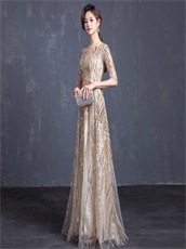 Twinkling Stripe A-line Floor Length Evening Night Dress In Champagne