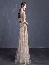 Twinkling Stripe A-line Floor Length Evening Night Dress In Champagne