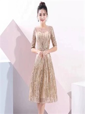 Twinkling Stripe A-line Floor Length Evening Night Dress In Champagne